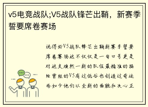 v5电竞战队;V5战队锋芒出鞘，新赛季誓要席卷赛场